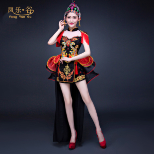 中国风水鼓舞唱歌开场舞打鼓服龙鼓敲鼓演出服女中国鼓服装舞蹈