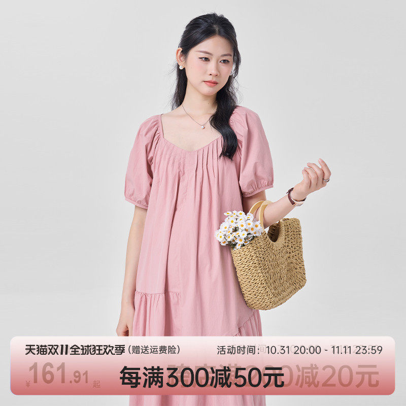 孕妇夏装连衣裙2024新款高级感法式方领泡泡袖拼接宽松遮肚子长裙,孕妇装/孕产妇用品/营养,连衣裙,淘宝优惠券,粉丝福利购,淘宝优惠卷