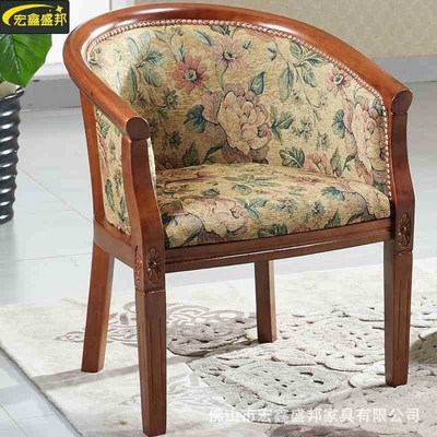 酒店宾馆实木围椅单人休闲洽谈A沙发椅卧室阳台圈椅茶几三件套组