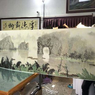白雪石 桂林山水青绿风景巨幅国画横幅客厅餐厅装饰画微喷山水画