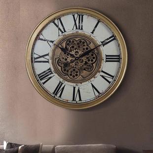 新款 复古齿轮挂钟家用客厅轻奢创意艺术钟表铁艺指针挂墙时钟 欧式