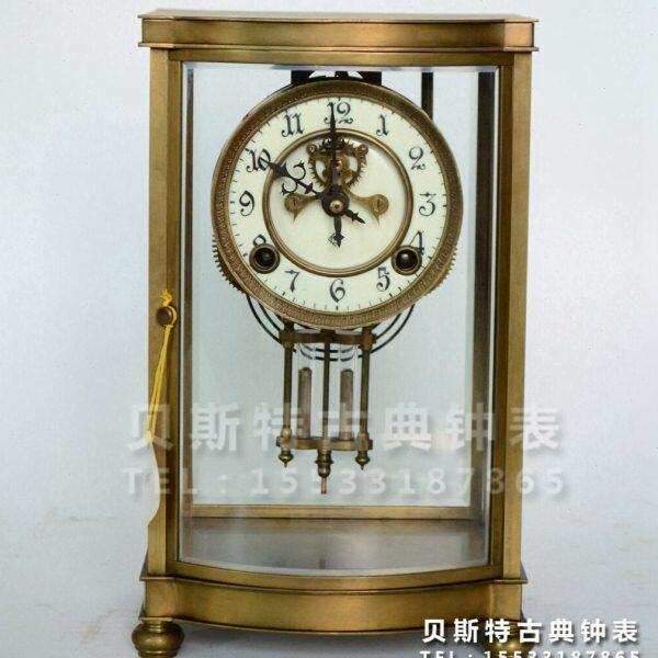 钟 机械纯铜座钟 明卡轮四明钟 上弦发条 仿古董欧洲回流台钟