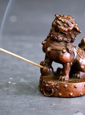 纯铜手工仿古实心紫铜茶宠小物件 狮子香插 茶道小摆件