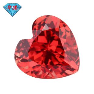华港宝石 心形培育深帕帕拉恰裸石 实验室提拉法艳日落色戒面