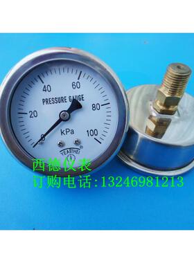 60MM背式0-100KPA压力表 0-100KPA(千帕)压力表 轴向压力表气压表