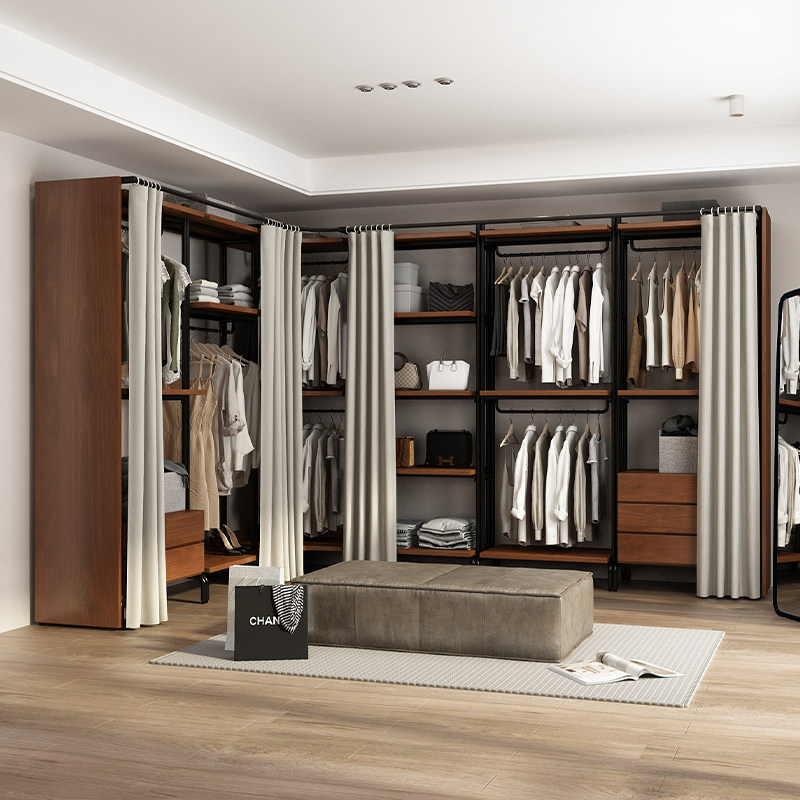 纯实木衣柜新款2024爆款卧室家用衣橱金属铁艺钢架结构定制衣帽间