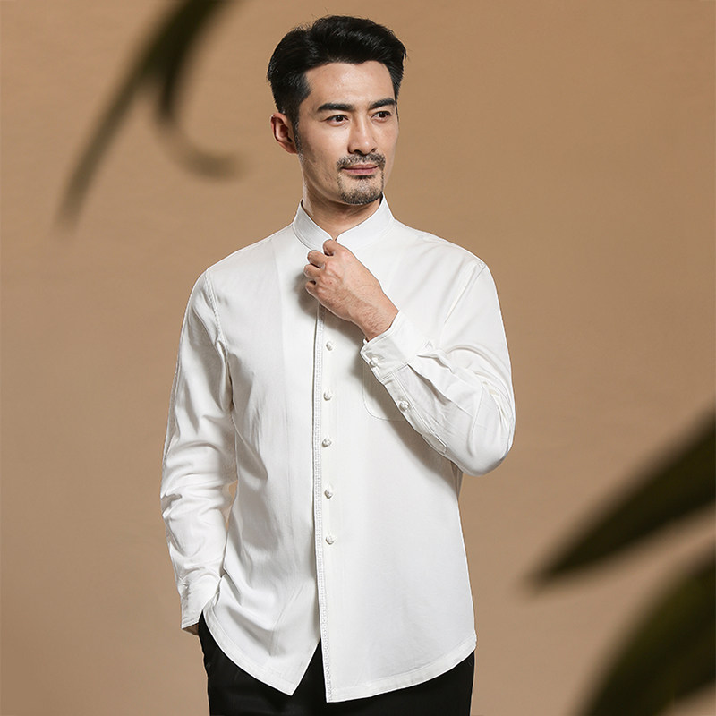 中式唐装男长袖刺绣衬衫中国风休闲立领盘扣中国风衬衫中山装上衣,男装,中山装,淘宝优惠券,粉丝福利购,淘宝优惠卷