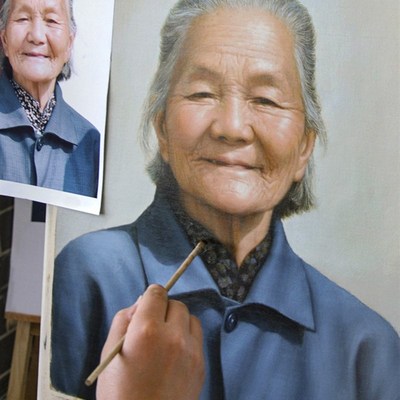 纯手绘高端代画素描头像炭画彩色铅笔油画肖像画老人画像定制真人