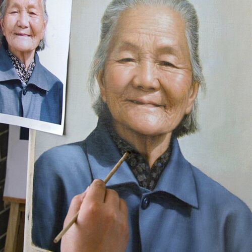 纯手绘高端代画素描头像炭画彩色铅笔油画肖像画老人画像定制真人