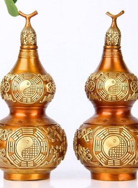 彩绘开盖八卦八宝铜葫芦摆件高15厘米铜葫芦摆件摆件开盖空心