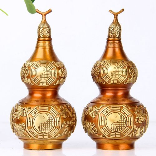 彩绘开盖八卦八宝铜葫芦摆件高15厘米铜葫芦摆件摆件开盖空心