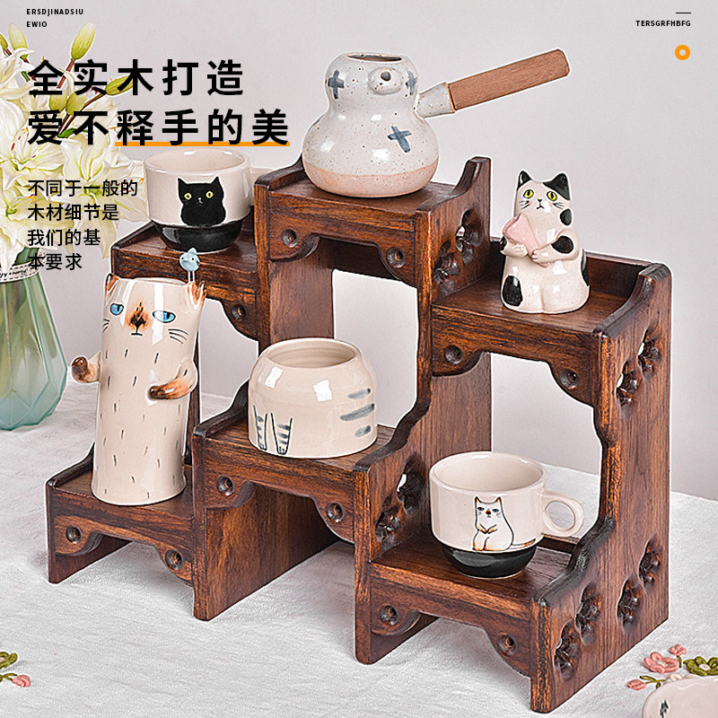 桌面小型博古架新中式实木茶壶紫砂壶摆放架茶具置物架摆件展示架