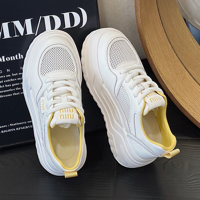 厚底网面小白鞋女款轻便2025夏季新款薄款透气运动休闲老爹板鞋女