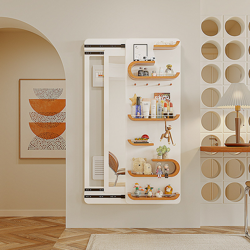 现代简约多功能实木双轨道遮挡电表箱穿衣镜家用客厅隐藏式全身镜