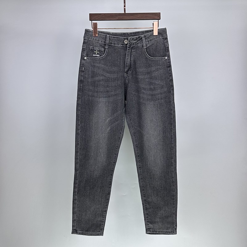 夏季薄款凉爽小脚黑灰色洗水百搭拉链弹力复古修身小直筒牛仔裤男