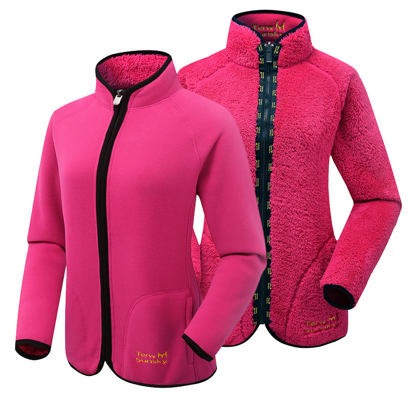 户外秋冬双面穿抓绒衣女加厚外套 抗寒保暖加绒开衫卫衣