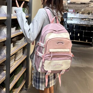 双肩包新款女士书包简约大容量休闲日系学院风背包初高中生大学生