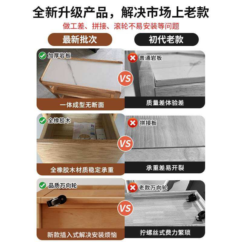 可移动茶几实木沙发边柜岩板侧边几带轮子茶台小户型客厅2025新款