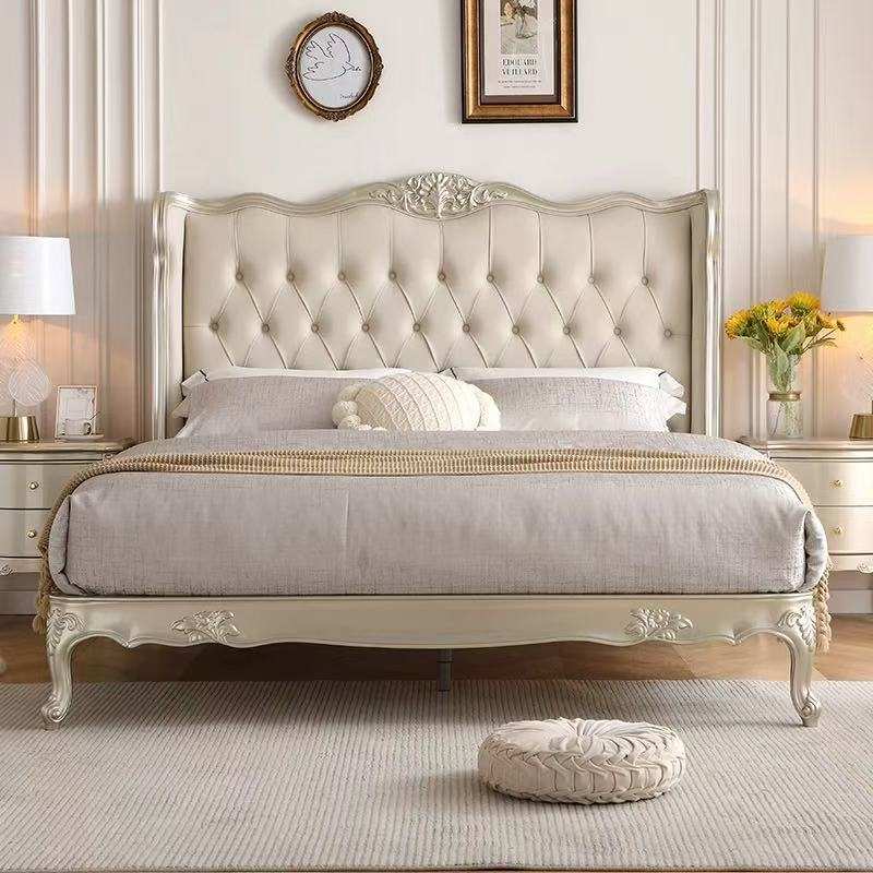 美式轻奢实木床现代简约1.8M双人主卧法式奶油风公主床欧式绒布床