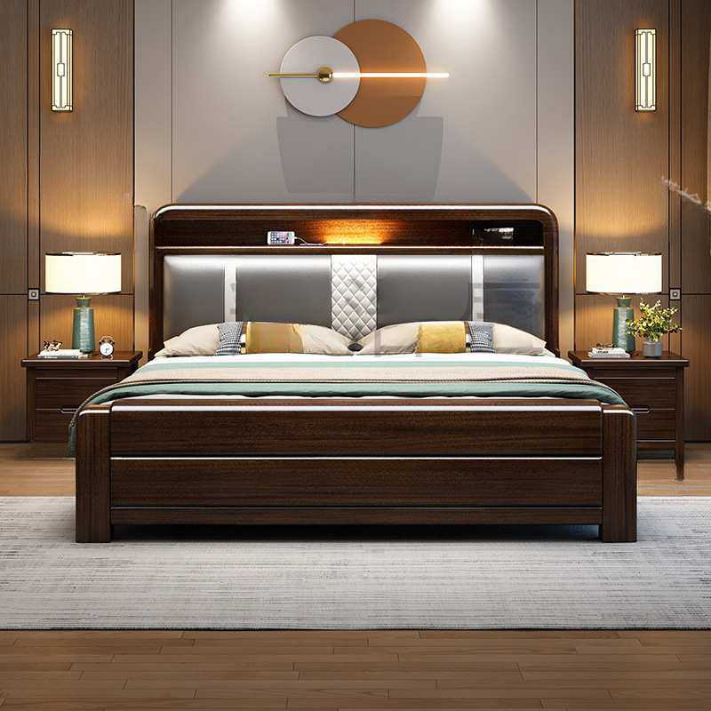 H楎1檬榆紫金檀木实木床1.8x2米双人床主卧大床高箱储物床1.5米单