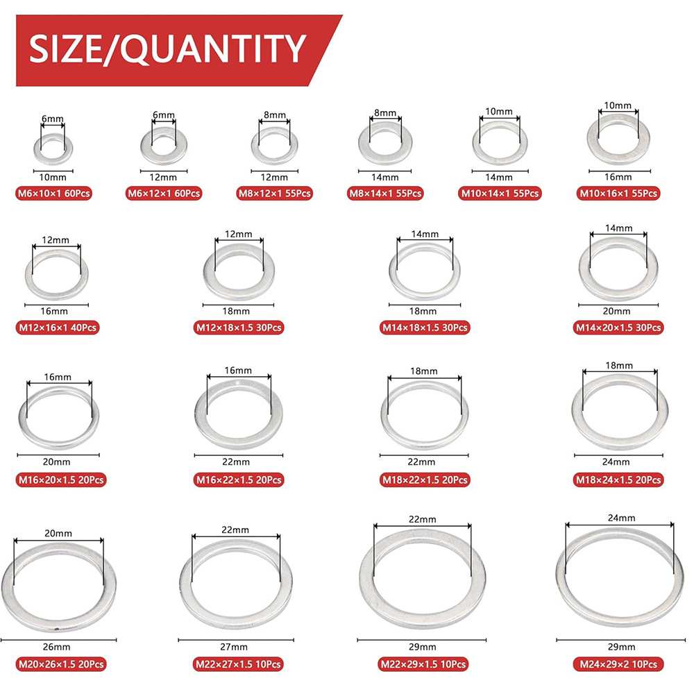 跨境  600PCS 盒装 18种尺寸汽车排水塞垫片,铝平垫圈组合套件