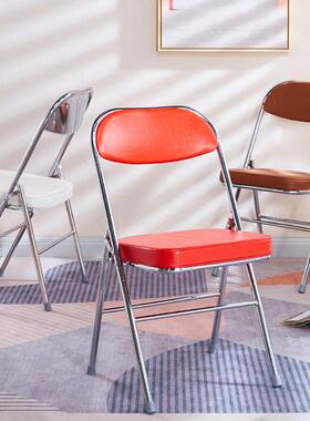 J^折叠椅子简约现代中古加厚靠背餐椅火锅店烧烤大排档红色椅
