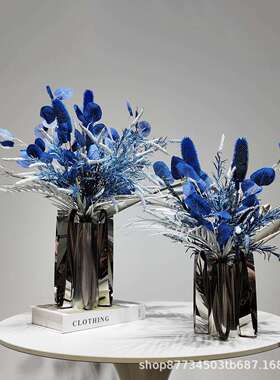 轻奢现代蓝色仿真花艺样板房装饰摆件售楼处洽谈处茶几软装饰摆设