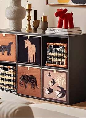 黑色四格柜卡莱克格子柜沙发边柜靠墙客厅置物架落地一体书架