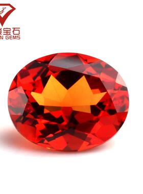 天然底蛋形橘红色刚玉裸石 55#橙红椭圆形合成蓝宝石戒面