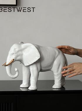 Best west 白色简约陶瓷大象动物摆件样板间设计师客厅桌面装饰品