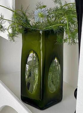 法式中古玻璃花瓶高品质客厅装饰摆件 民宿绿色软装水培插花