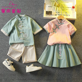 宝宝唐装 中国风古装 女孩国学园服国庆演出服 薄款 儿童汉服男童夏季