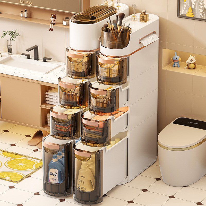 厨房浴室夹缝柜置物架窄缝收纳柜免安装厕所卫生间马桶储物柜落地