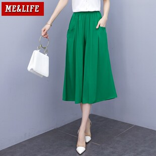 薄款 七分裤 棉绸休闲裤 松紧腰阔腿裤 子 裙裤 洋气肥腿裤 女2022年新款
