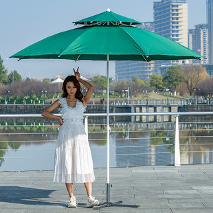 大号户外遮阳伞沙滩伞景区庭院摆摊太阳伞雨伞折叠双顶伞广告印刷