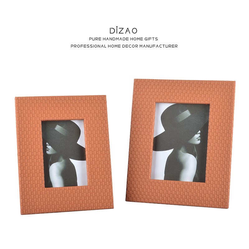 现代创意轻奢编织皮质相框木质工艺品卧室画框摆件简约样板间装饰