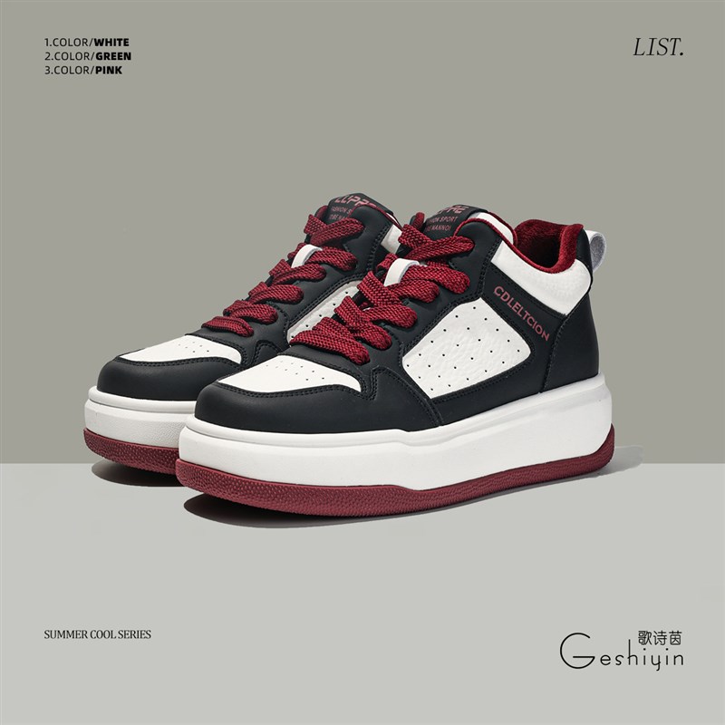 歌诗茵真皮高帮鞋女2025新款冬加绒运动休闲鞋时尚百搭厚底板鞋