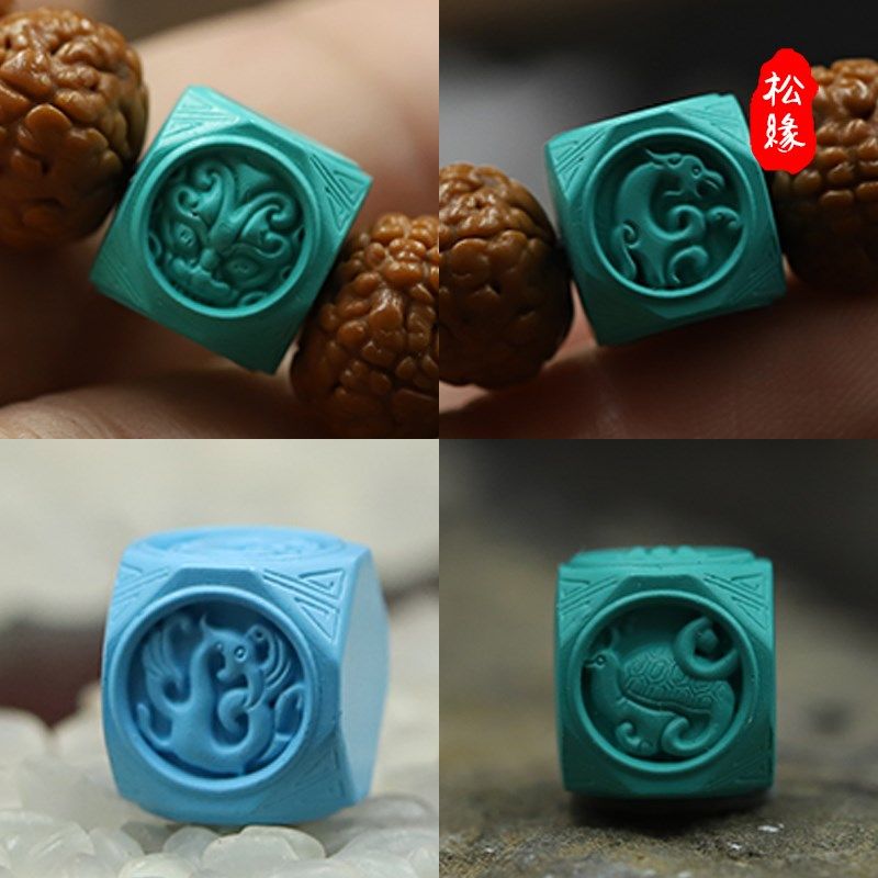 优化绿松石配饰文玩配珠108手串顶珠八棱单圈兽珠隔珠diy配件佛头