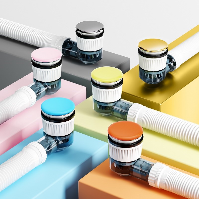 热弯岩板盆下水器洗手盆防堵防臭下水管可丽耐盆一体陶瓷盆弹跳式