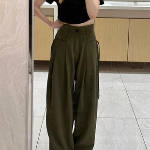 女胖mm直筒高腰显瘦阔腿裤 咖色西装 宽松垂感休闲裤 设计感大码 夏 裤