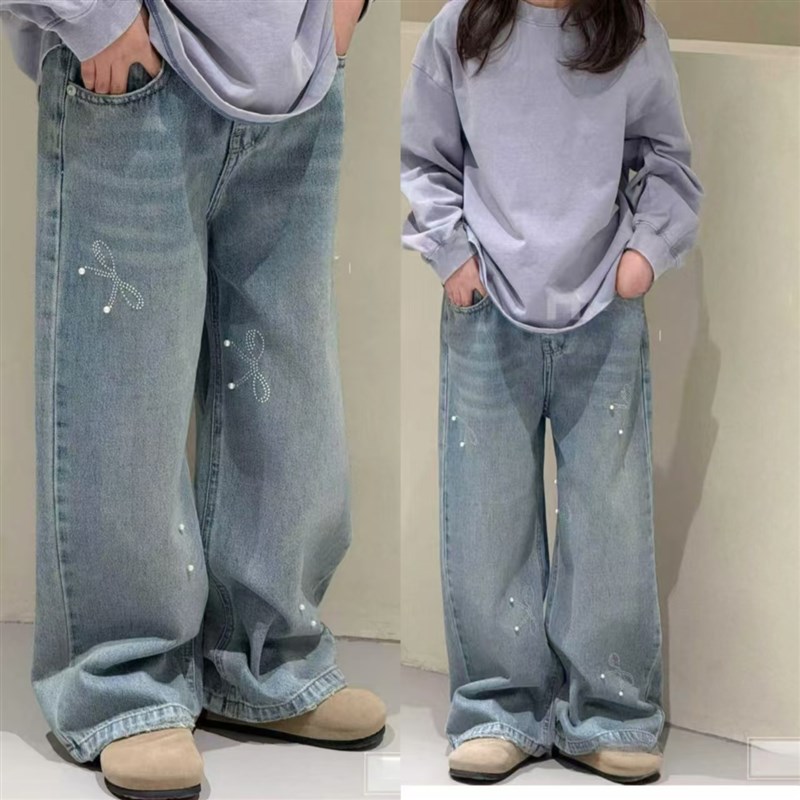 女童牛仔裤春装2025春季女孩直筒裤大童洋气百搭阔腿裤120-170码