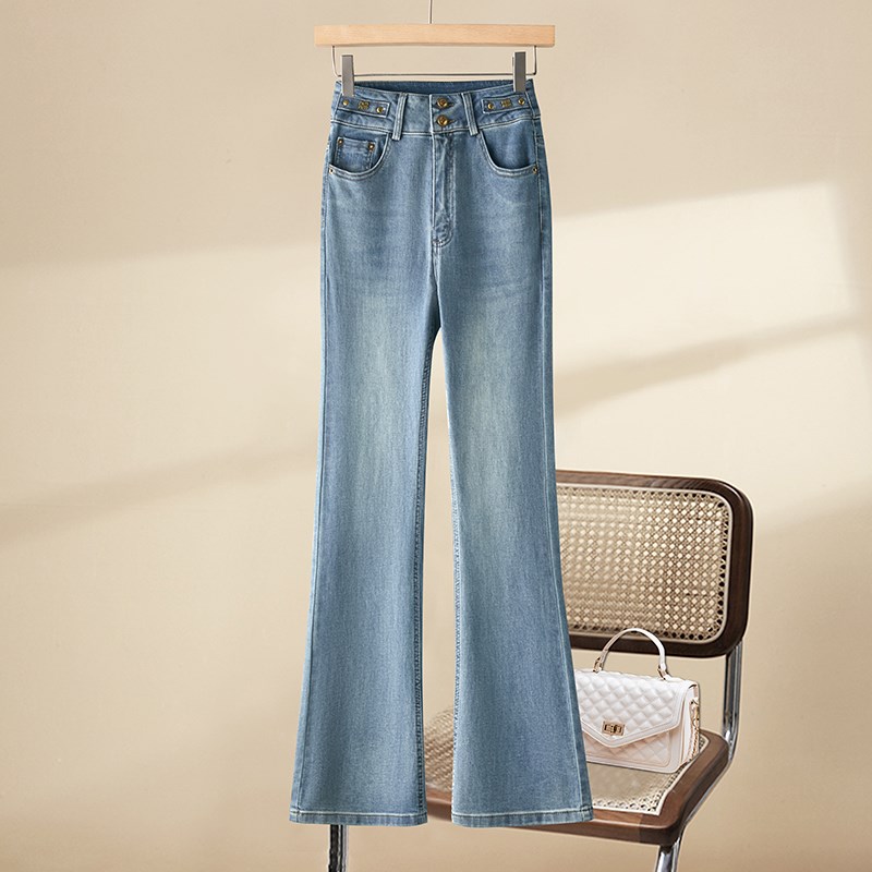 浅色微喇牛仔裤女2025年春秋季新款复古弹力修身小个子显瘦喇叭裤