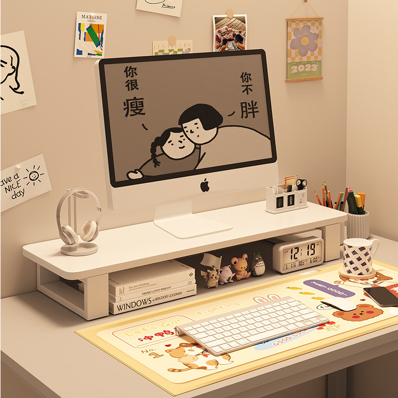 台式电脑增高架实木显示器支架桌面置物架办公室收纳架笔记本托架