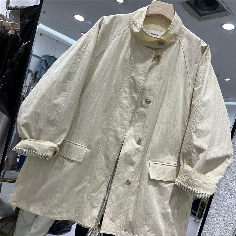 立领单排扣风衣女中长款春季新款韩版百搭宽松休闲外套红0.74