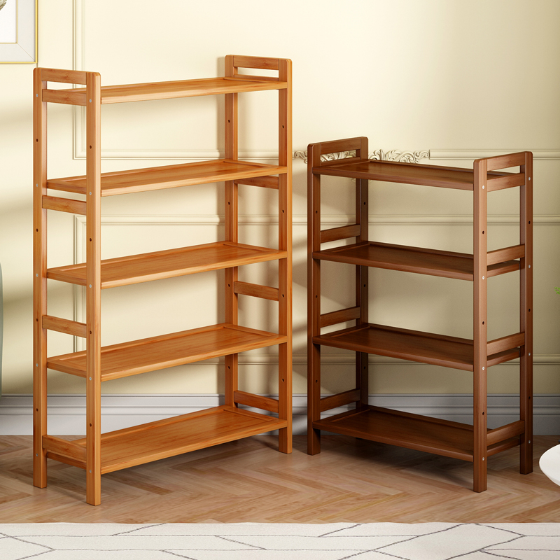 家用多功能客厅实木书架落地多层小隔板靠墙置物架桌面简易收纳架