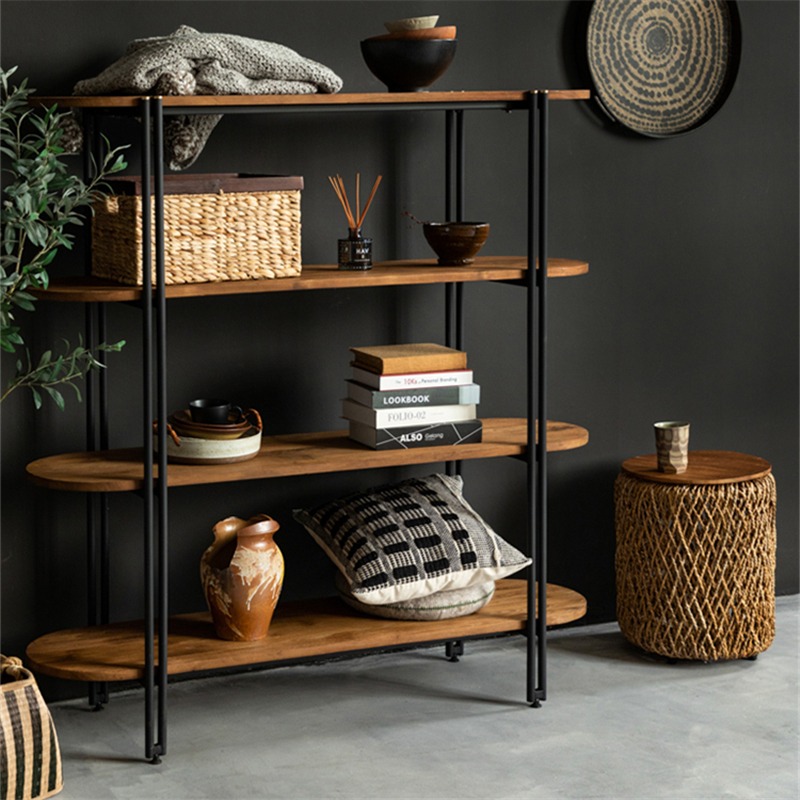 实木置物架多层收纳架客厅落地书架搁板展示陈列架简约现代柜架子