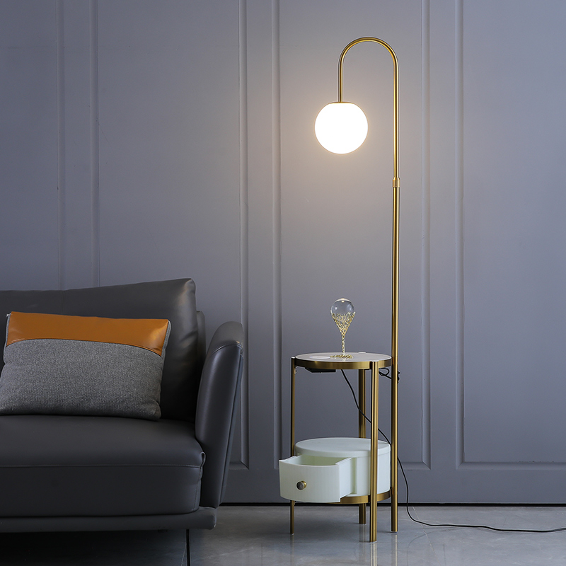 轻奢落地灯客厅卧室沙发边几茶几北欧网红床头柜带置物架台灯一体