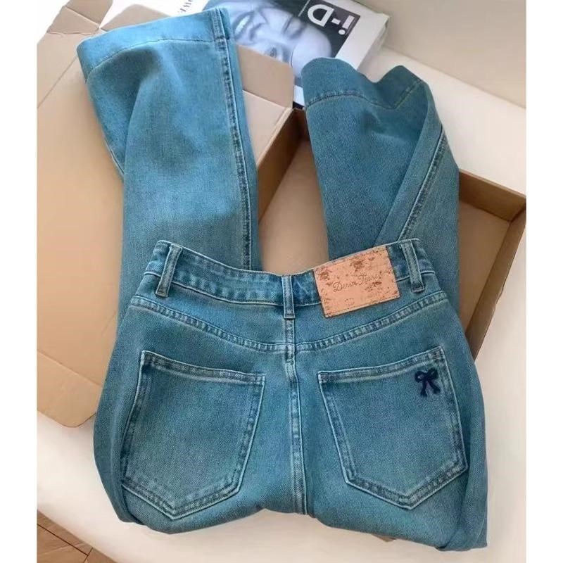 蓝色直筒牛仔裤女春季新款大码胖mm高腰显瘦弹力小个子九分阔腿裤