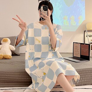 纯棉睡裙女夏季韩版夏天学生可外穿家居服可爱薄款短袖宽松睡衣夏