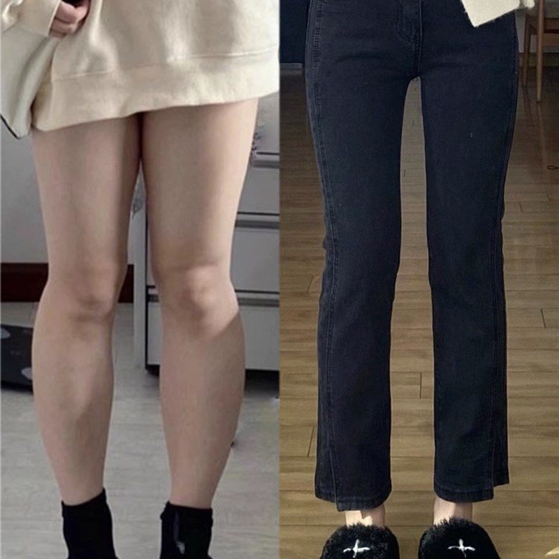 梨型身材裤子大码高腰开叉直筒牛仔裤女春胖妹妹mm显瘦直筒烟管裤